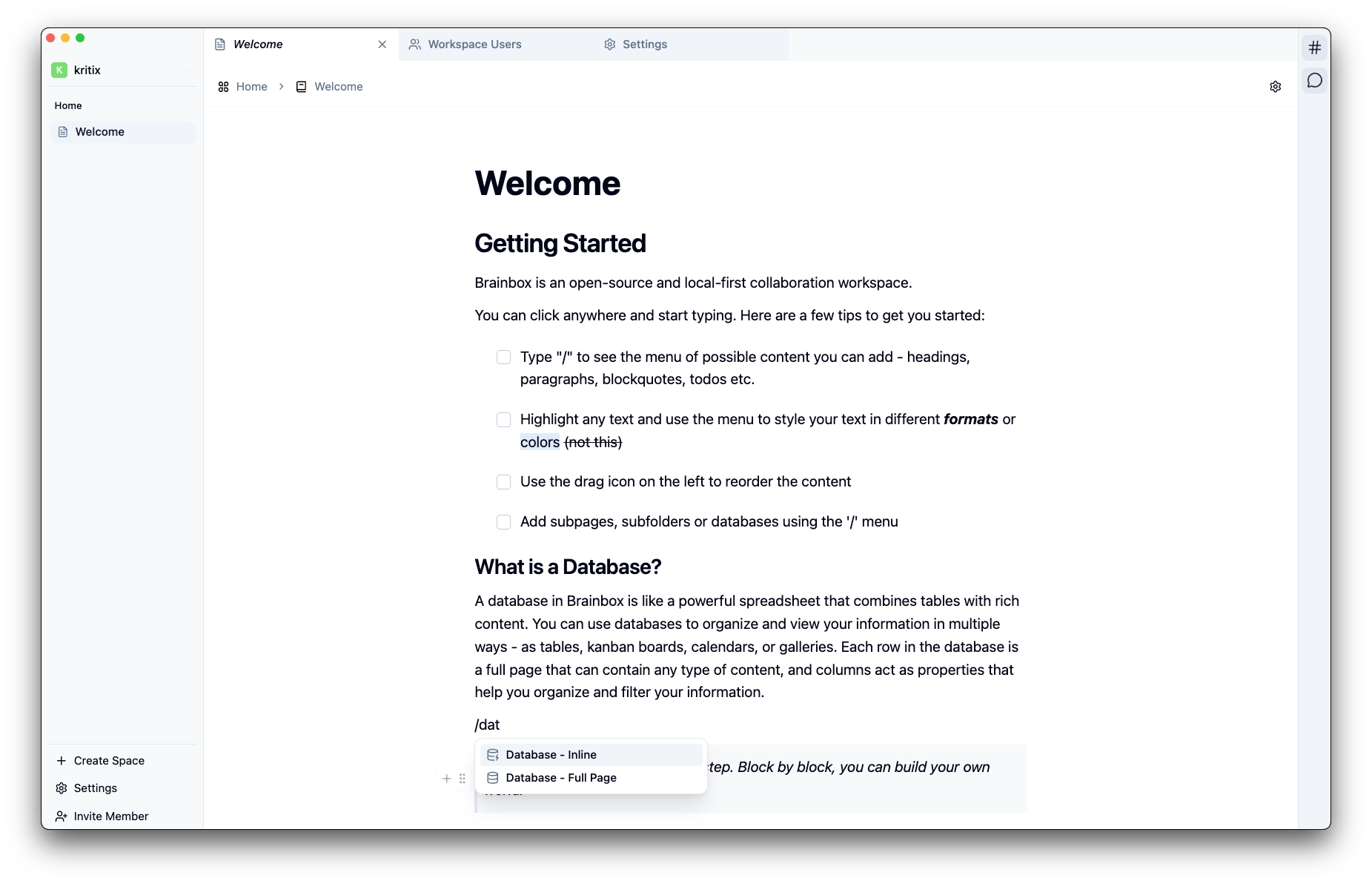 BrainBox Workspace Interface